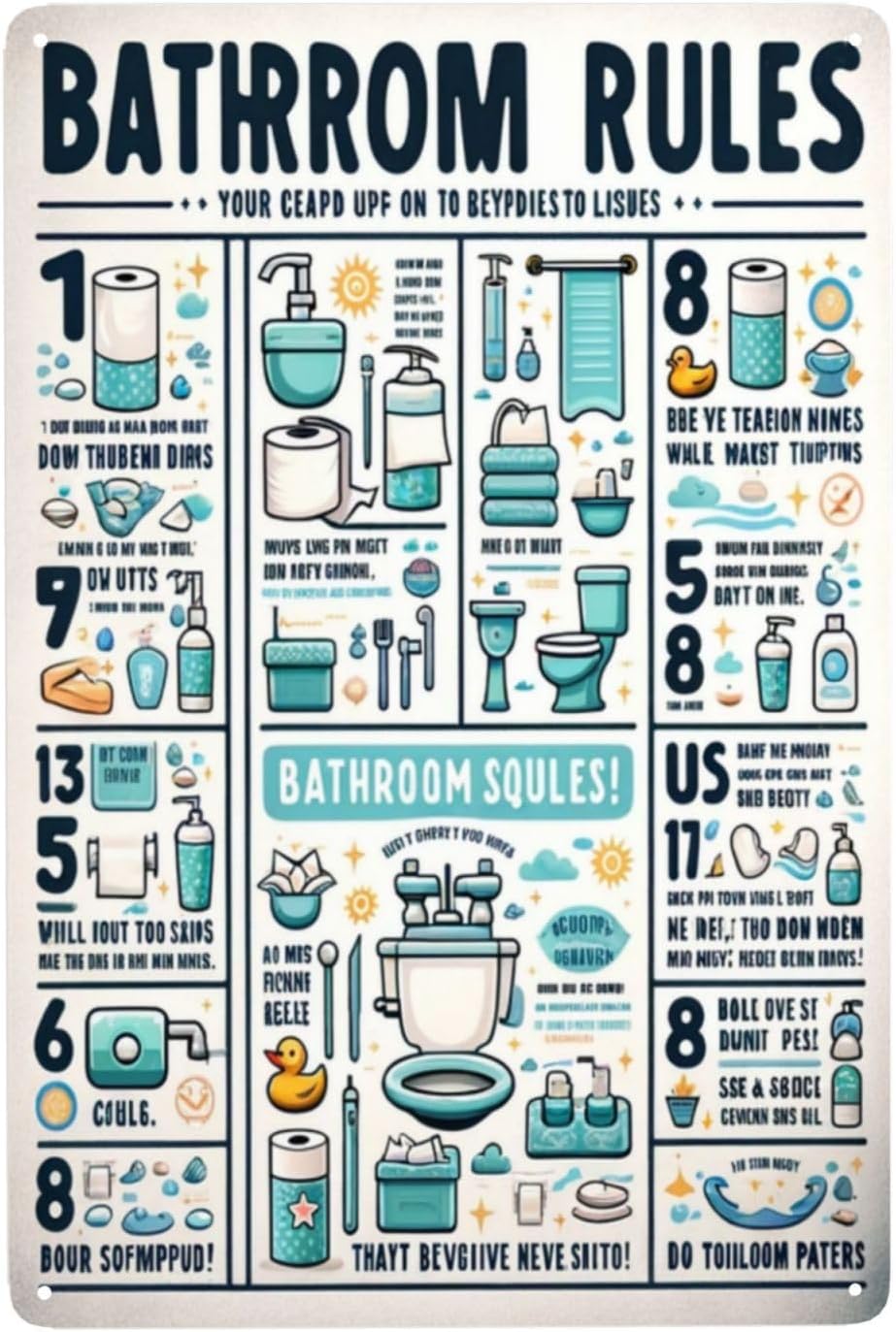 Home Bathroom Rules - Zabawny i oryginalny metalowy szyld z