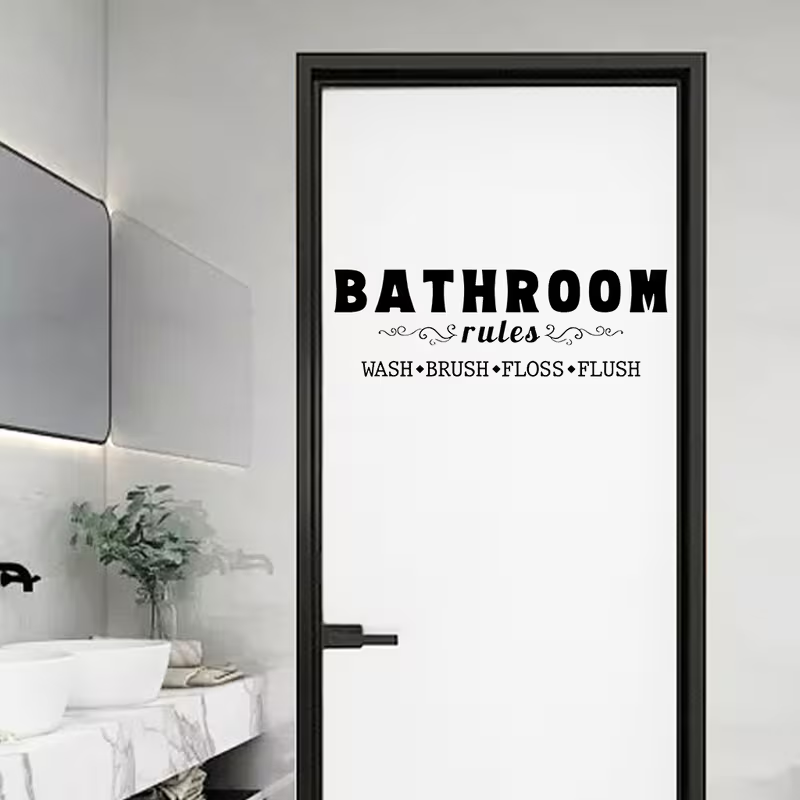 Home Bathroom Rules - 1 zestaw praktycznych naklejek ściennych z
