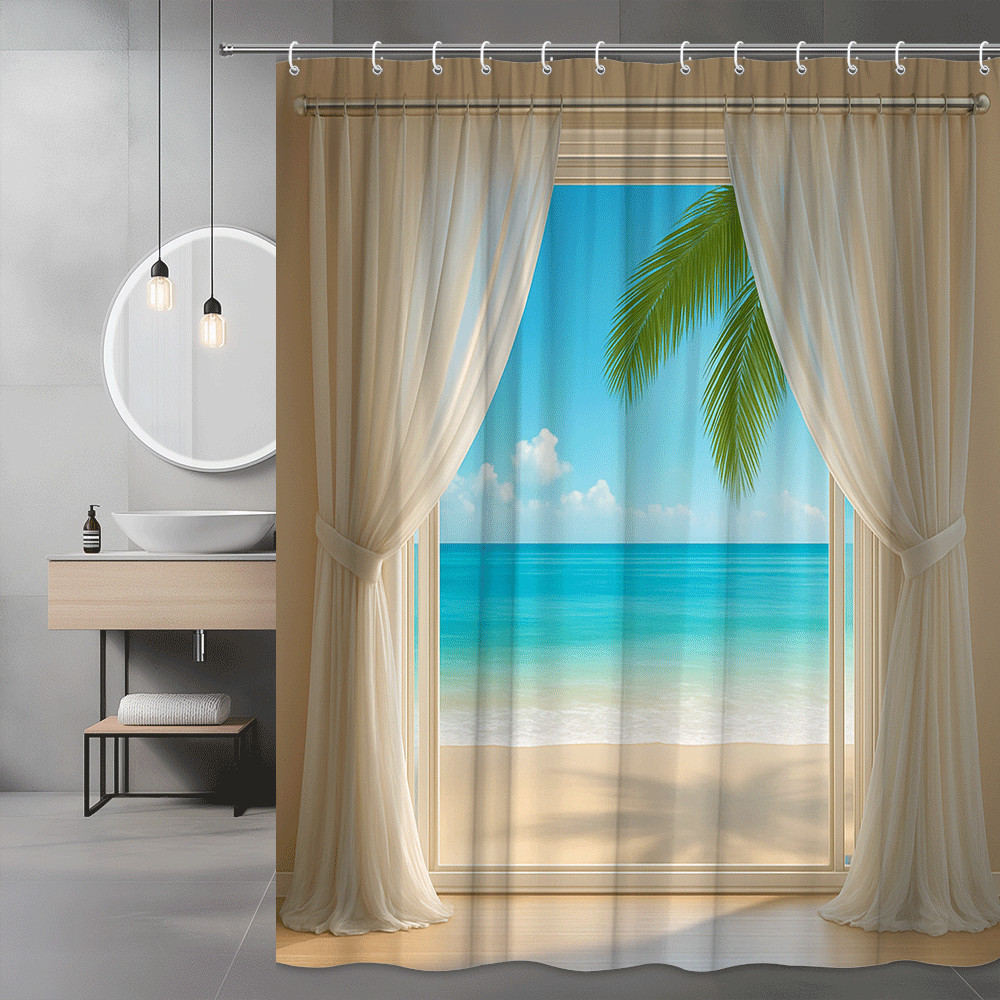 Home Bathroom Spa Ideas - Zasłona prysznicowa z motywem tropikalnej plaży,
