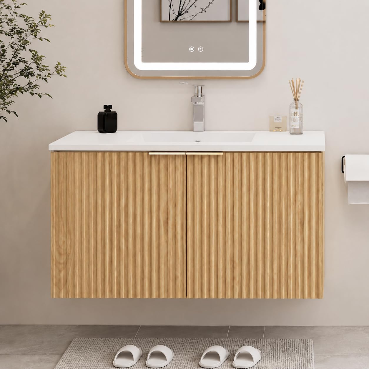 Home Bath - Nowoczesna wisząca szafka łazienkowa z falistymi,