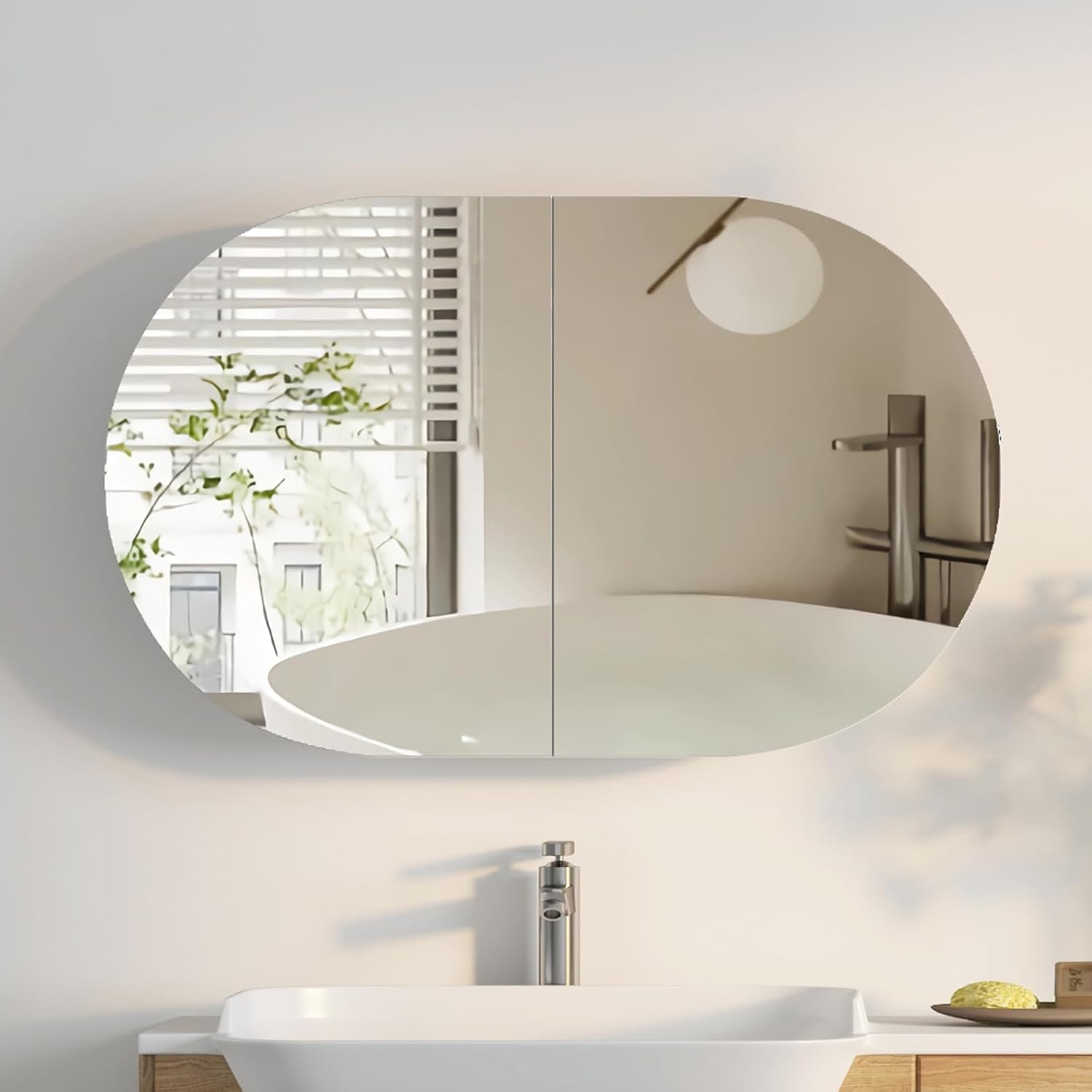 Bathroom Cabinet Mirror - Owalna szafka łazienkowa z lustrem, montowana