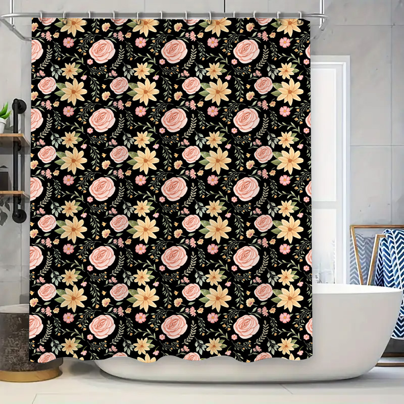 Home Bathroom Remodel Diy - Czarno-biała wzorzysta zasłona prysznicowa Elegancki wystrój