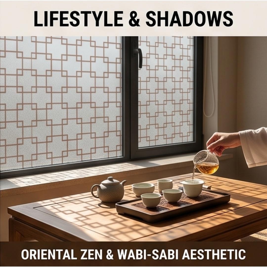 Home Office Bathroom - Orientalna kratkowana folia okienna z nadrukiem