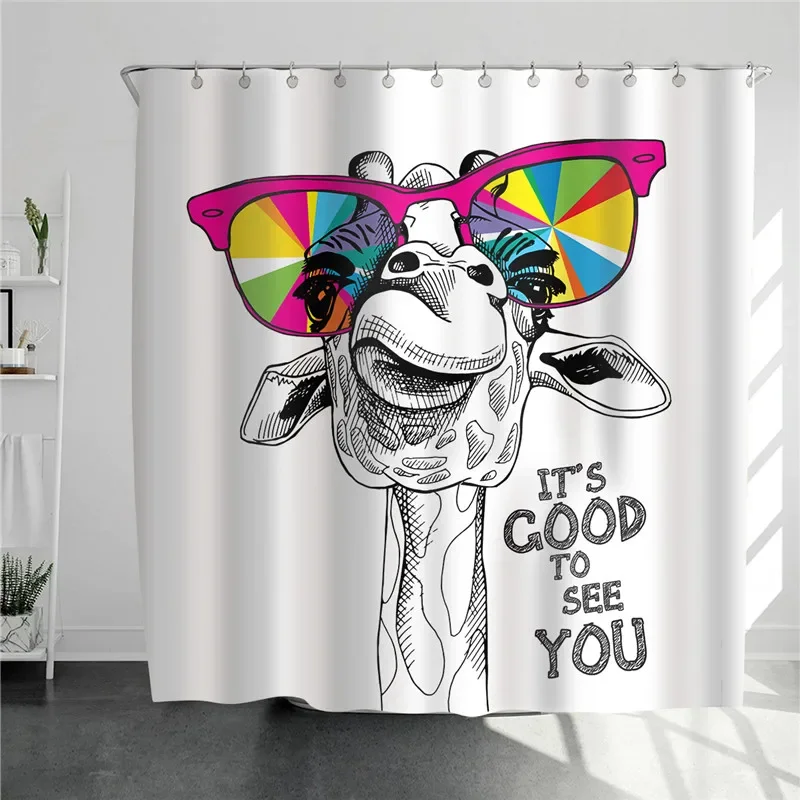 Home Bathroom Design Simple - Żyrafa Z Kolorowymi Okularami Zasłona Prysznicowa