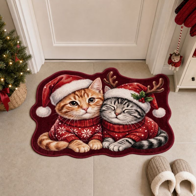 Home Bathroom Rugs - VIKAMA Świąteczna wycieraczka z kotami, dwoma