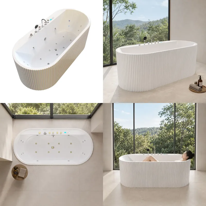 Home Bathroom Design Simple - Nowoczesna, owalna wanna akrylowa w paski,